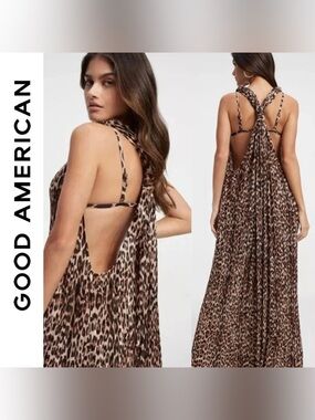Good American Leopard Print Always Fits Plisse Knotted Jumpsuit